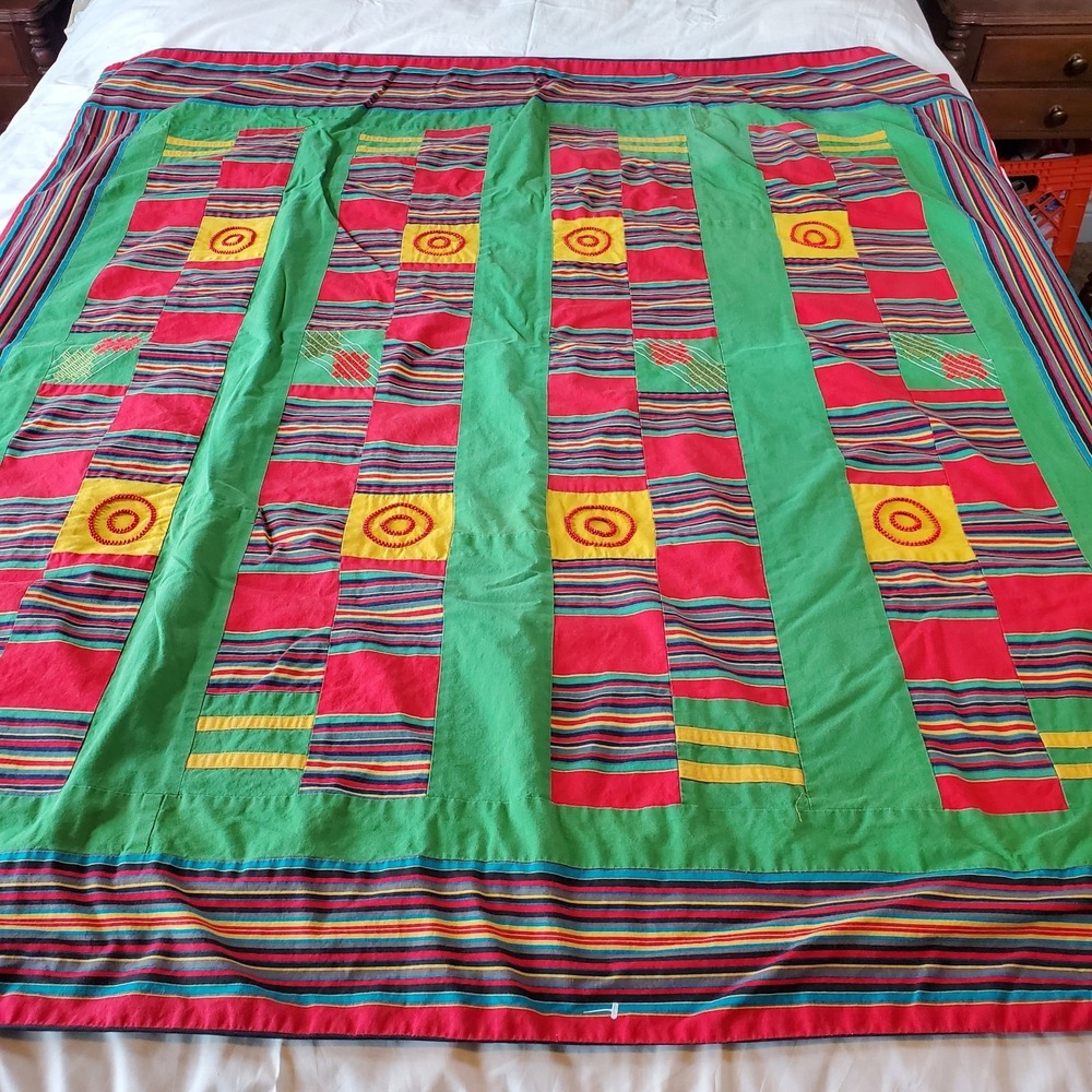 Block Square Quilt‎ Colorful Homemade 55X50 Patchwork Beading Africa Vibes